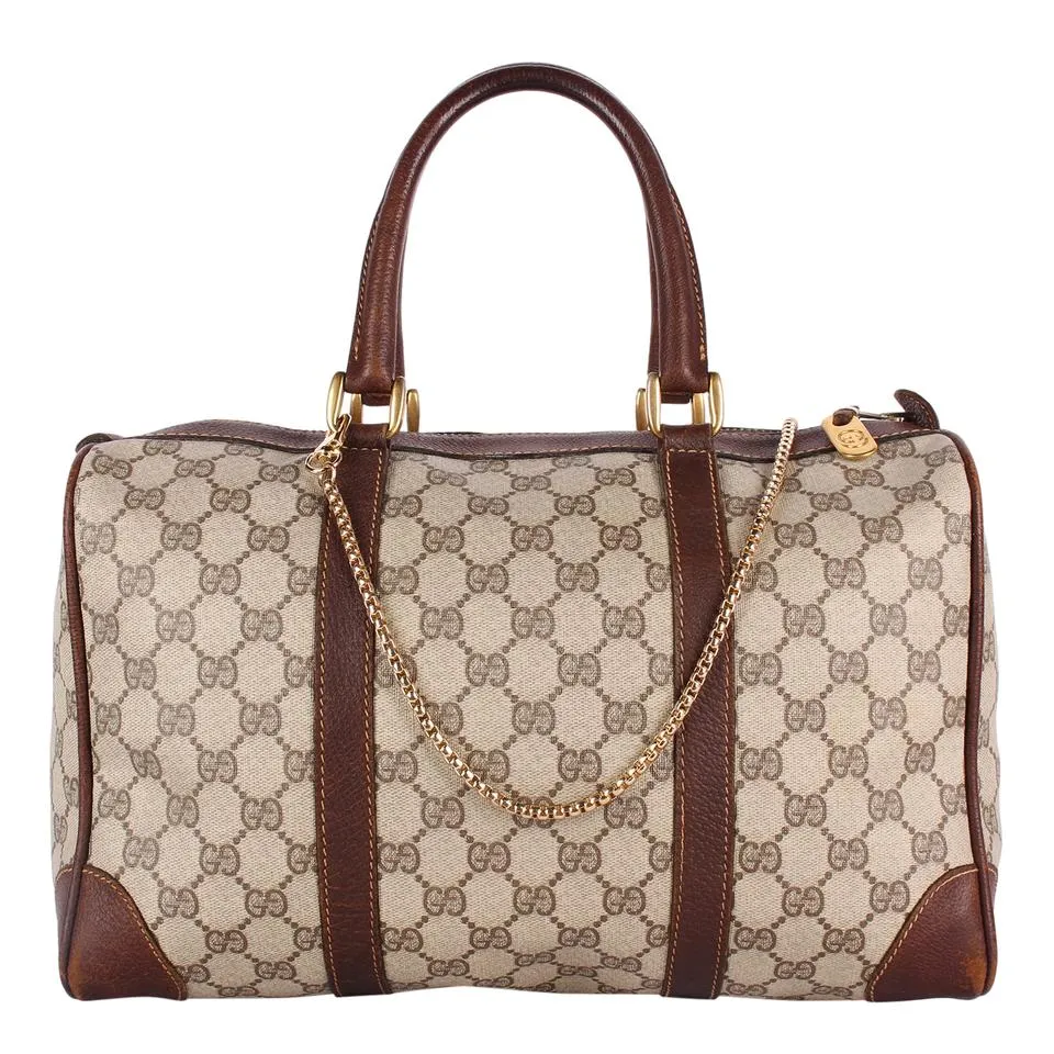 GG Monogram Canvas Leather Boston Satchel