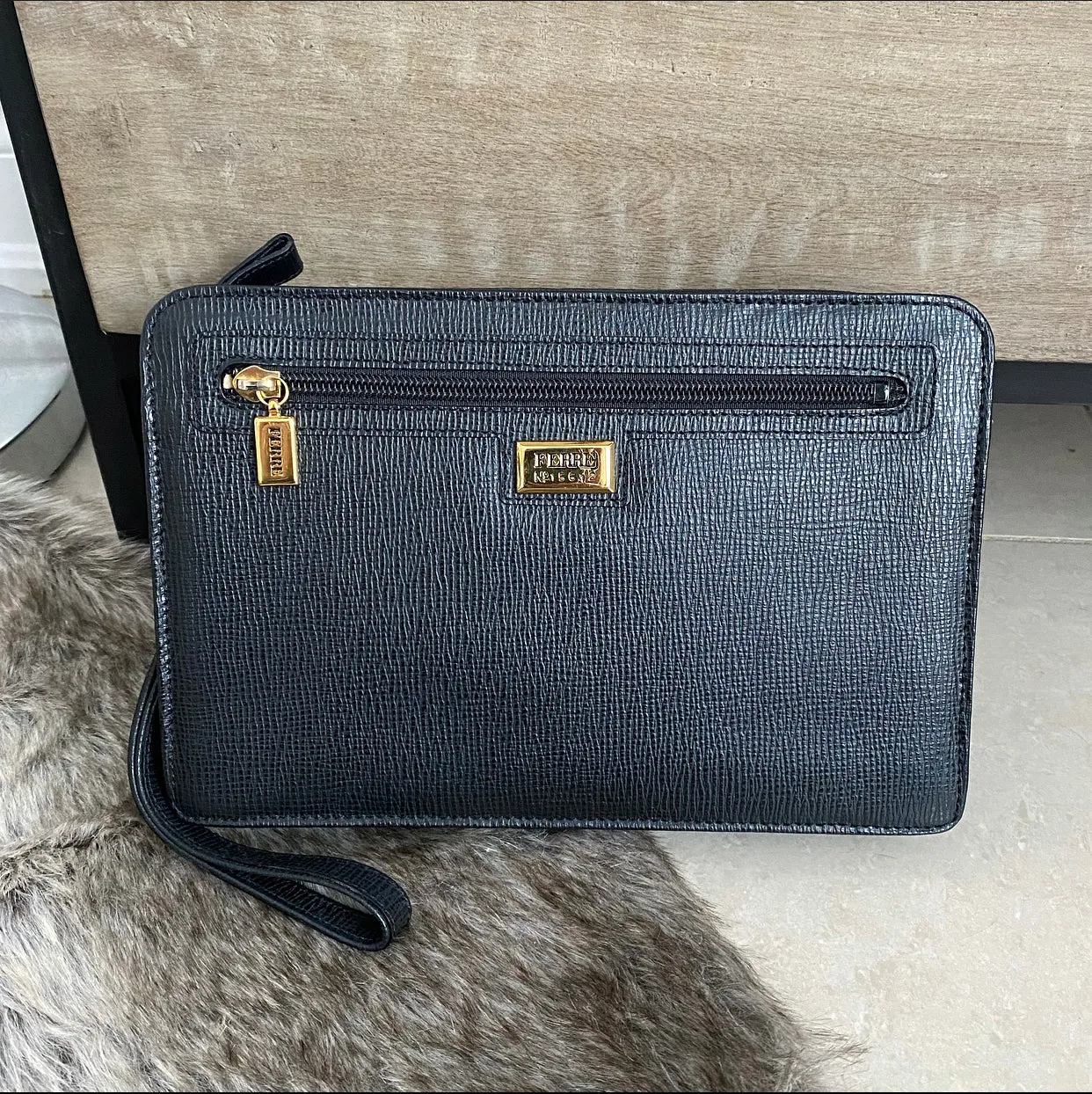 Gianfranco Ferre Vintage Black Wristlet Clutch Bag