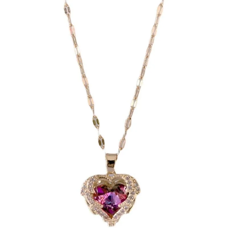 Gold Color Beautiful Love Heart Amethyst Pendant Shiny Temperament Gift Women