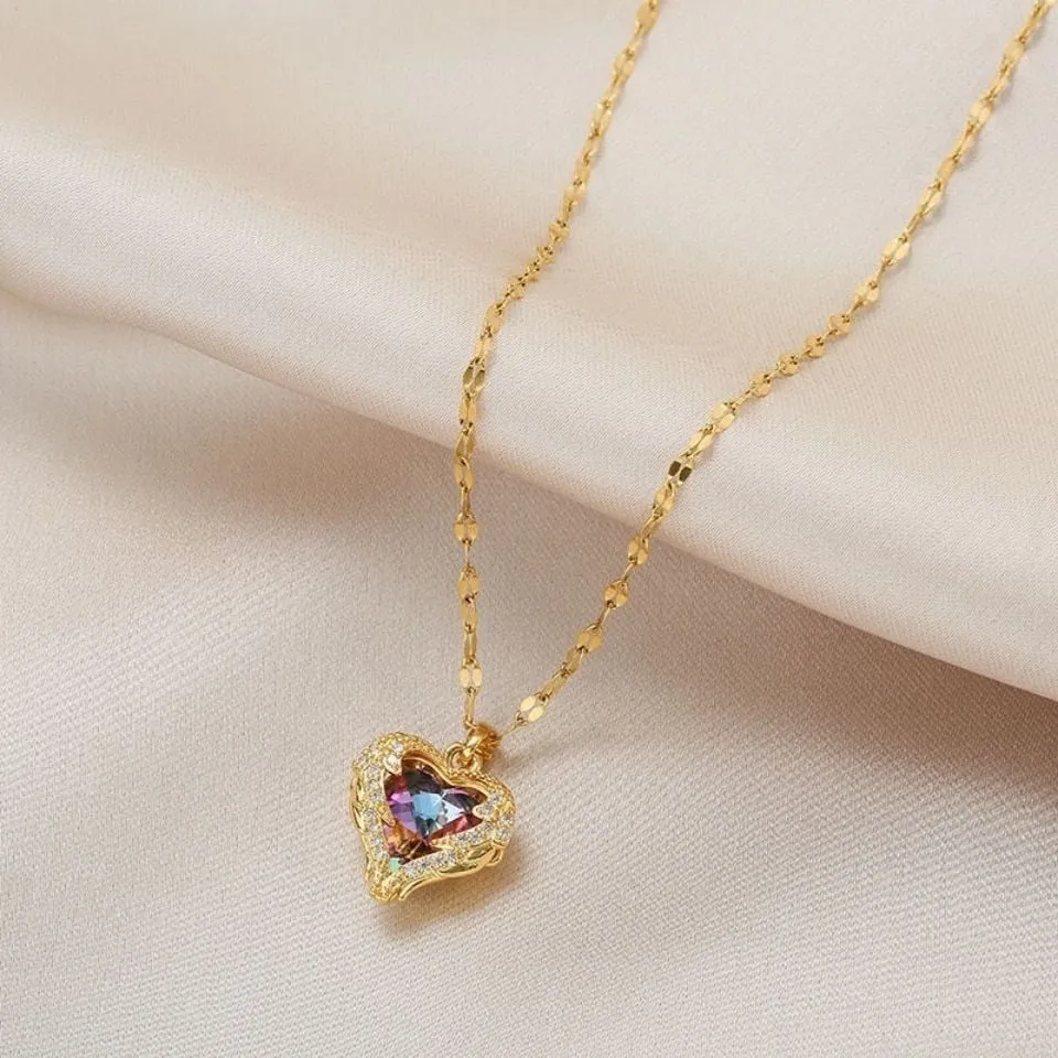 Gold Color Beautiful Love Heart Amethyst Pendant Shiny Temperament Gift Women
