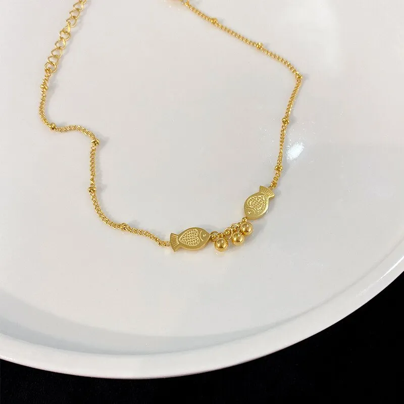 Gold Color Bohemia Ball Pendant Fish Charm Anklet Bracelet for Women