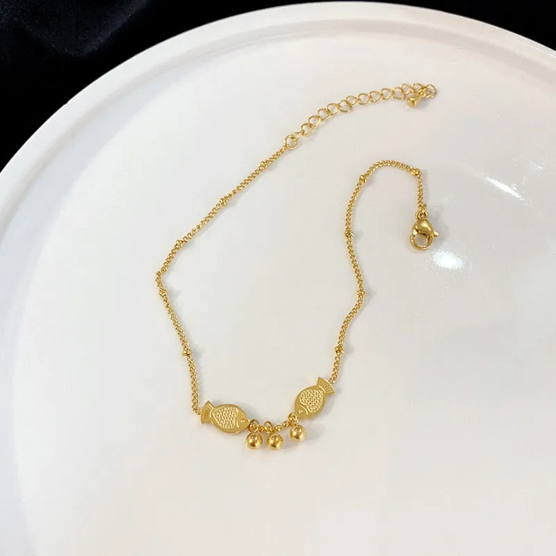 Gold Color Bohemia Ball Pendant Fish Charm Anklet Bracelet for Women