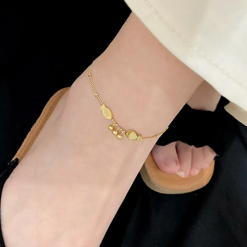 Gold Color Bohemia Ball Pendant Fish Charm Anklet Bracelet for Women