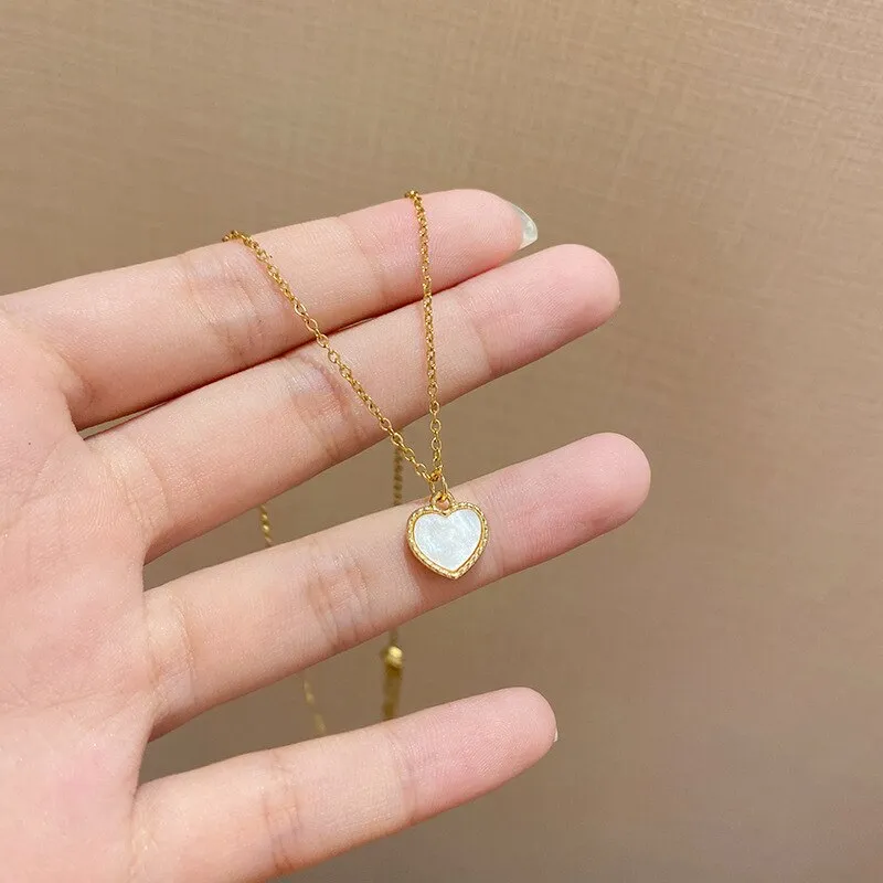 Gold Color Korean Fashion Shell HeartShaped Pendant Necklace For Women