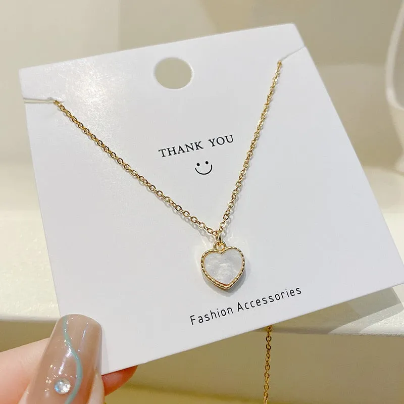 Gold Color Korean Fashion Shell HeartShaped Pendant Necklace For Women