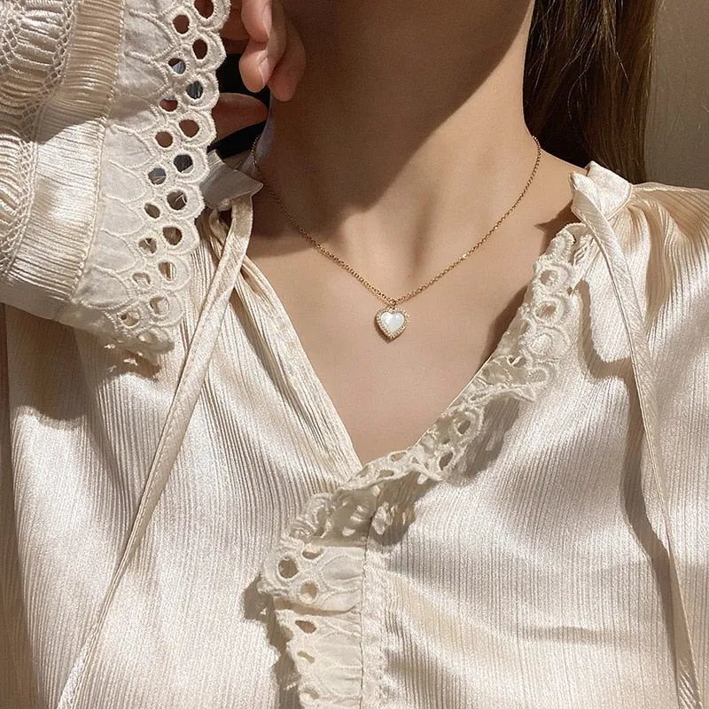 Gold Color Korean Fashion Shell HeartShaped Pendant Necklace For Women