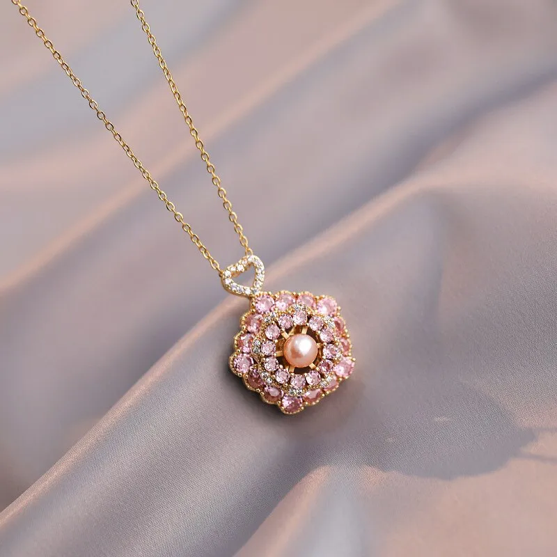 Gold Color Temperament Pink Freshwater Pearl Necklace For Women