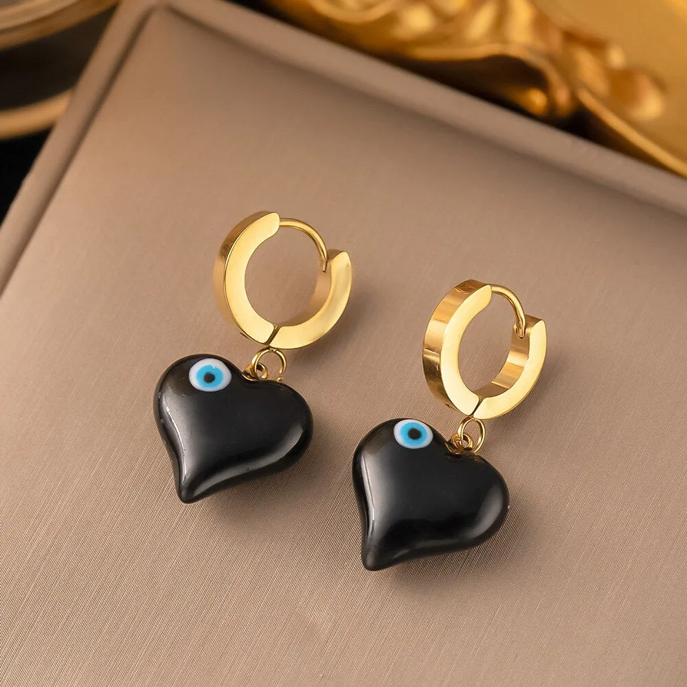 Gold Color Turkey Blue Evil Eye Heart Pendant Necklace Earrings For Women