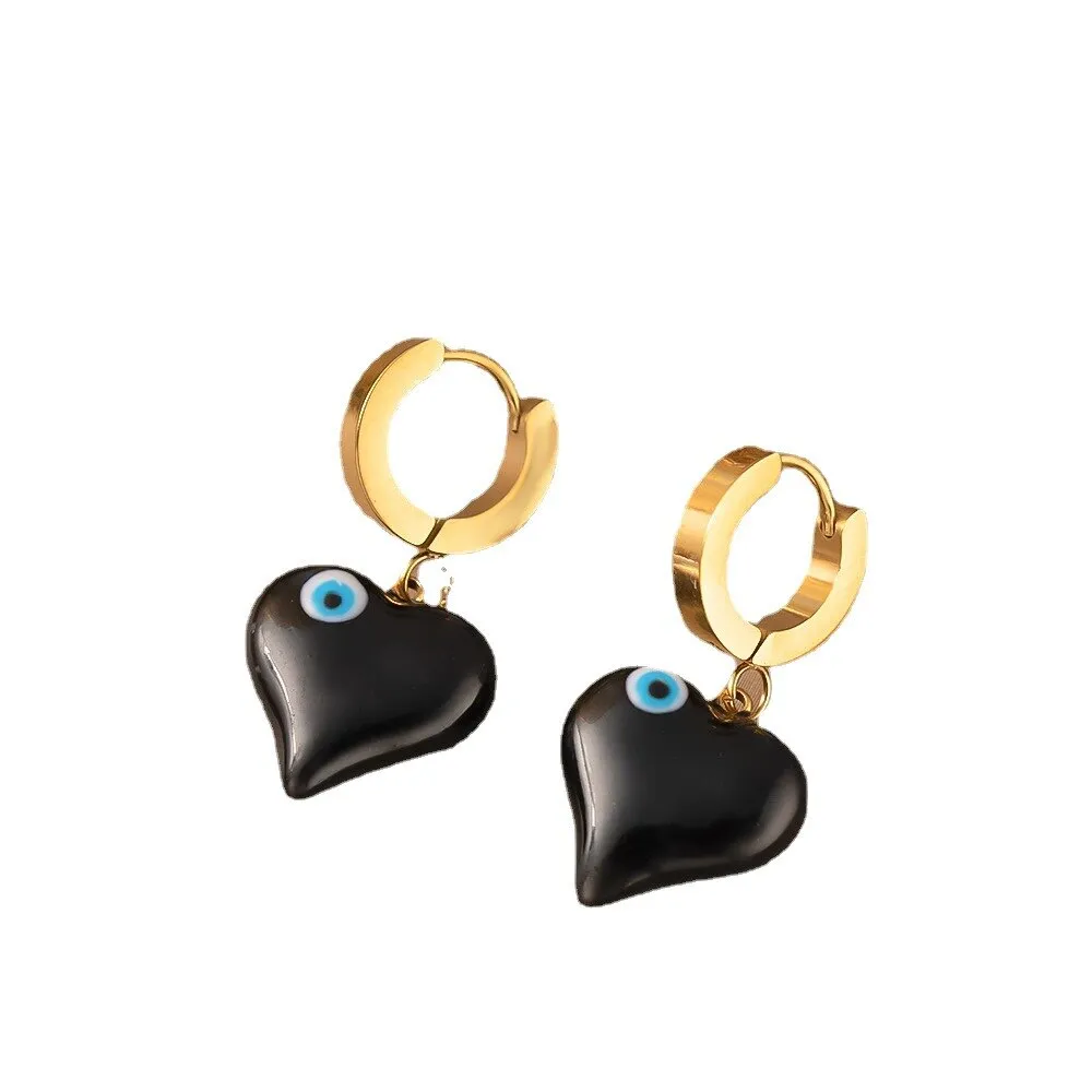 Gold Color Turkey Blue Evil Eye Heart Pendant Necklace Earrings For Women