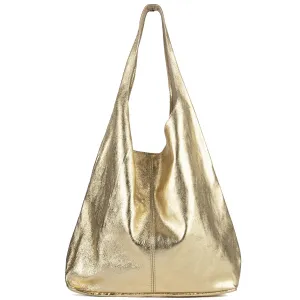 Gold Metallic Leather Hobo Shoulder Bag