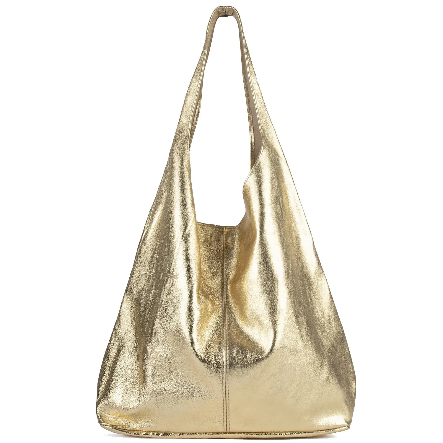 Gold Metallic Leather Hobo Shoulder Bag