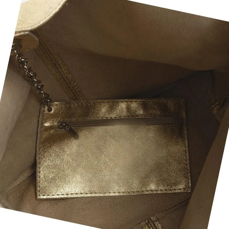 Gold Metallic Leather Hobo Shoulder Bag