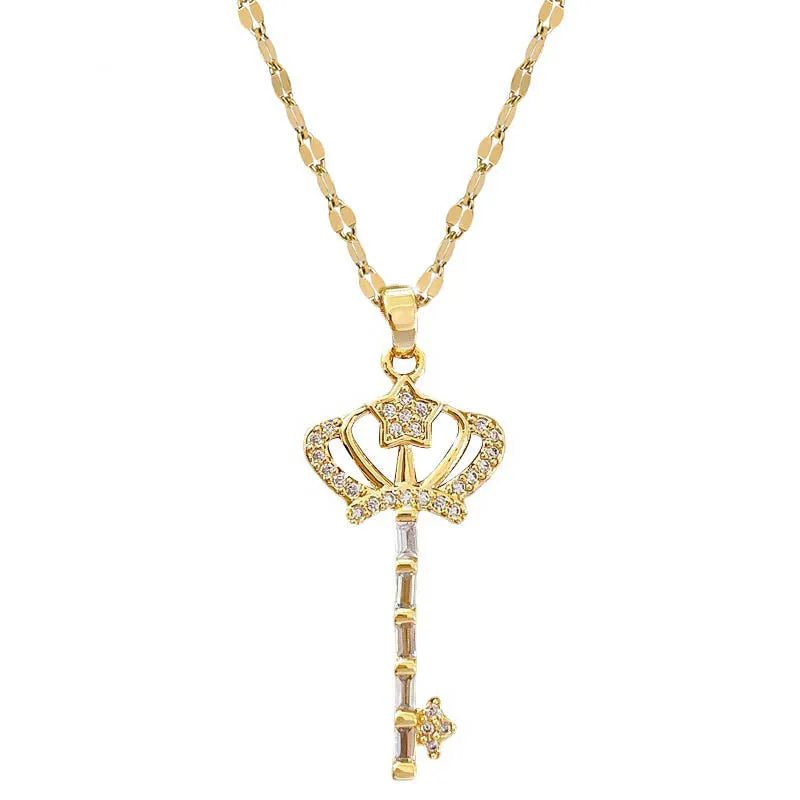 Gold Plated Korean FashionCrown key Pendant  Necklaces For Women