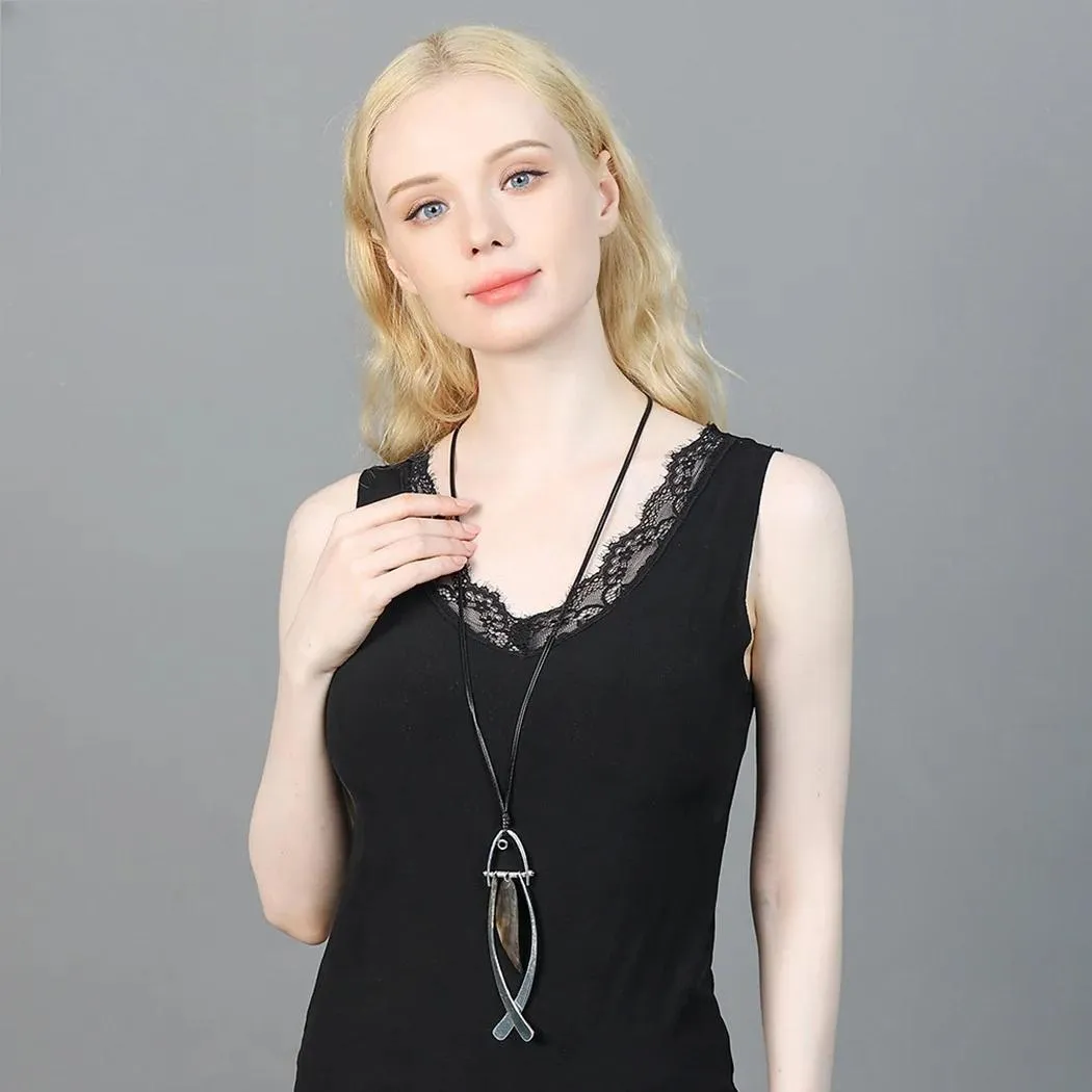 Gothic Necklace with Silver Color Fish Suspension Pendant