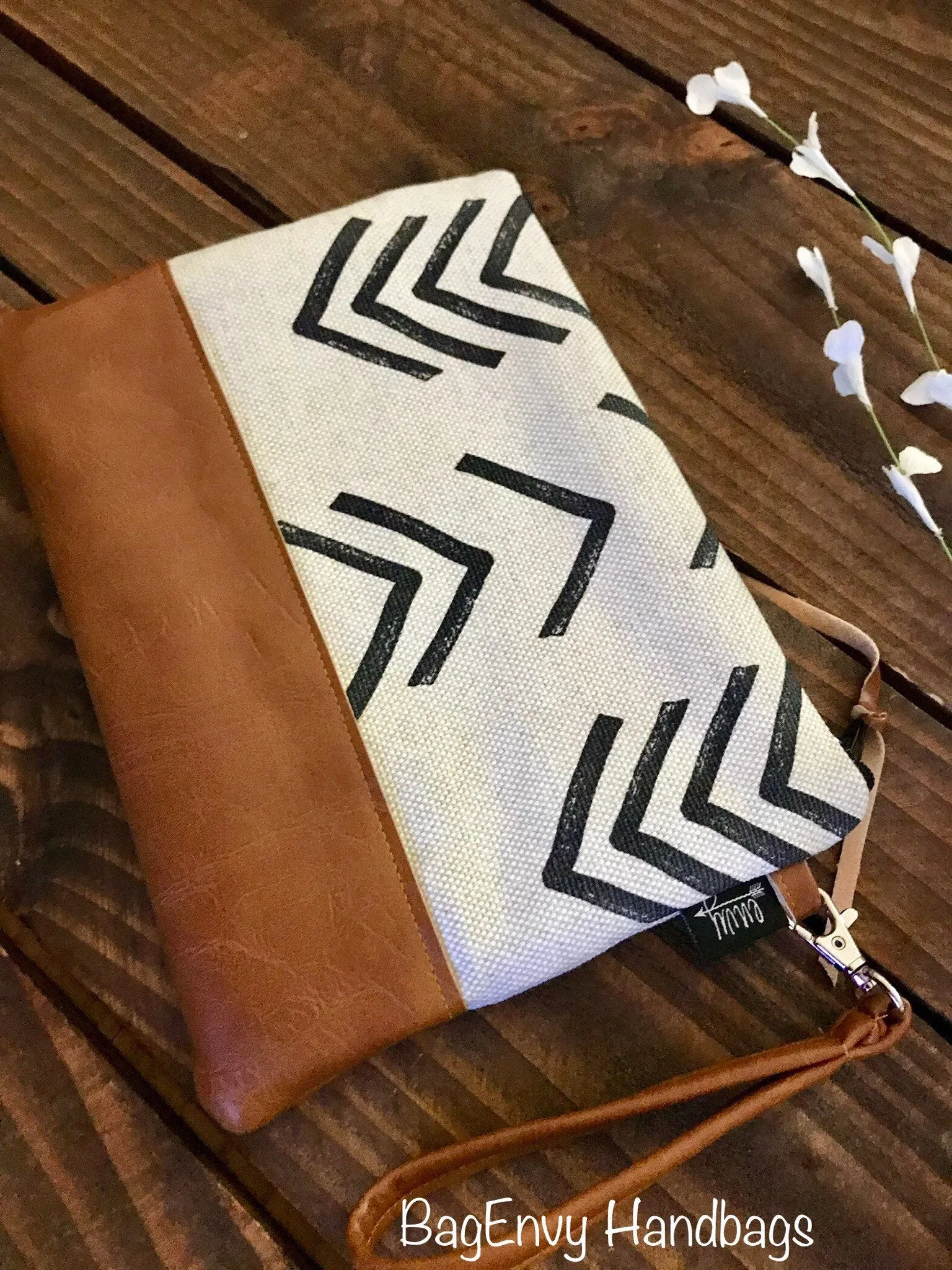 Grab N Go Wristlet Clutch - Peaks Mud Cloth with Vegan Leather
