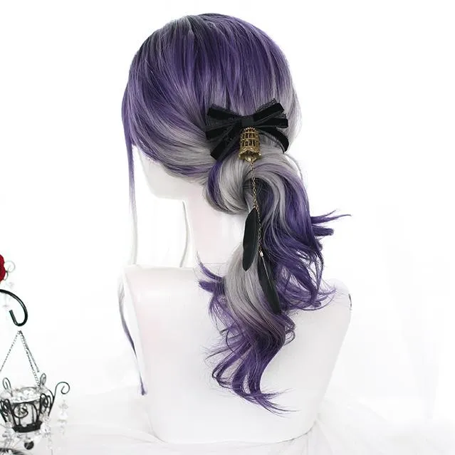 Gradient Purple Grey Wave Long Wig SD00433