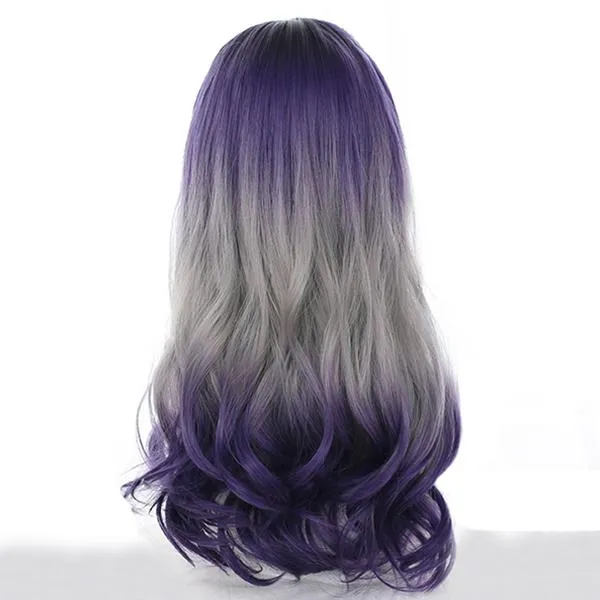 Gradient Purple Grey Wave Long Wig SD00433