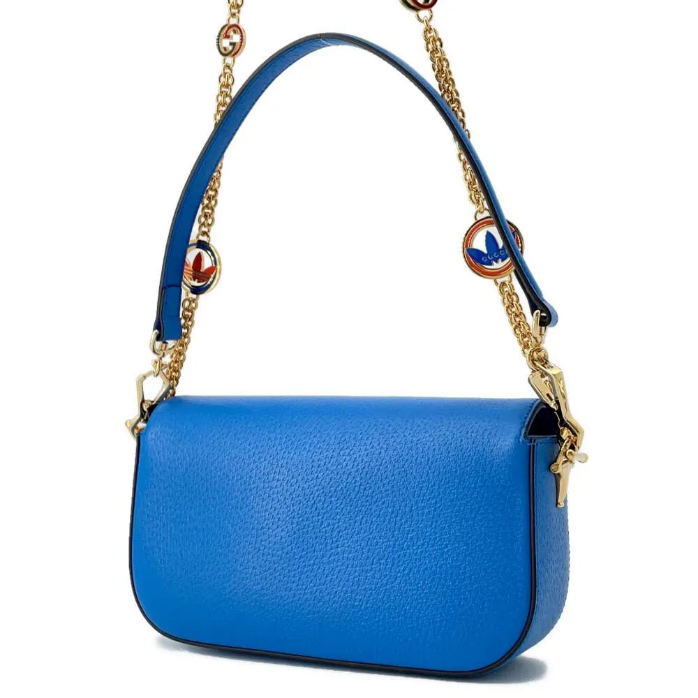 Gucci Adidas collaboration Horsebit1955 ChainShoulder Bag White/Blue 722009 Leather Size Small