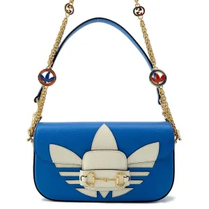Gucci Adidas collaboration Horsebit1955 ChainShoulder Bag White/Blue 722009 Leather Size Small