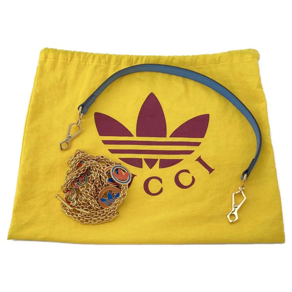 Gucci Adidas collaboration Horsebit1955 ChainShoulder Bag White/Blue 722009 Leather Size Small