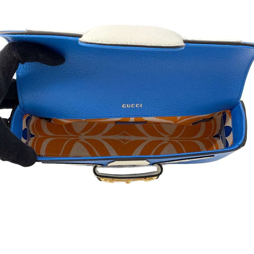 Gucci Adidas collaboration Horsebit1955 ChainShoulder Bag White/Blue 722009 Leather Size Small