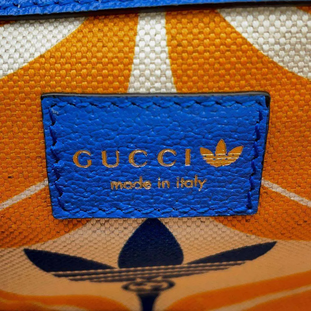 Gucci Adidas collaboration Horsebit1955 ChainShoulder Bag White/Blue 722009 Leather Size Small
