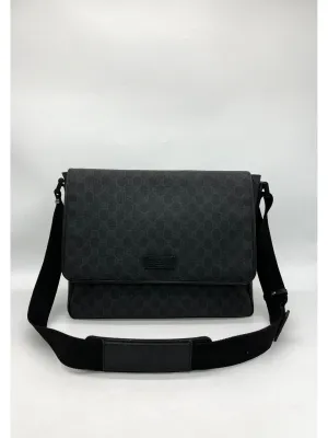 GUCCI Black GG Supreme Canvas and Leather Flap Messenger Bag