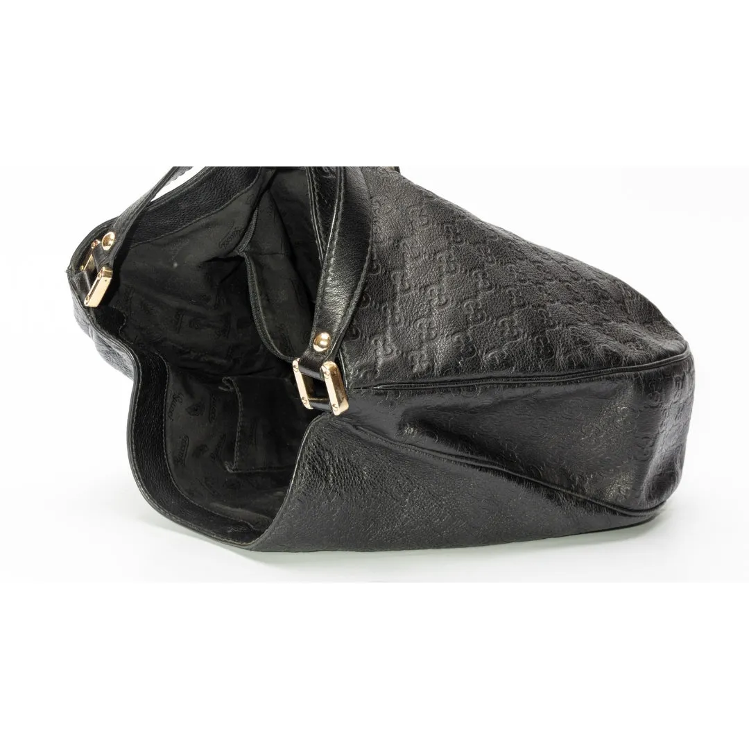 Gucci Black Guccissima Leather Web Hobo Bag