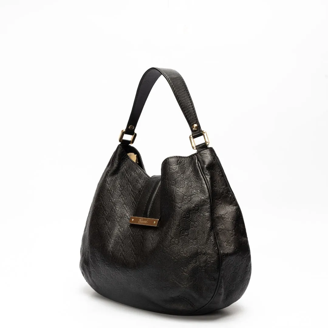 Gucci Black Guccissima Leather Web Hobo Bag