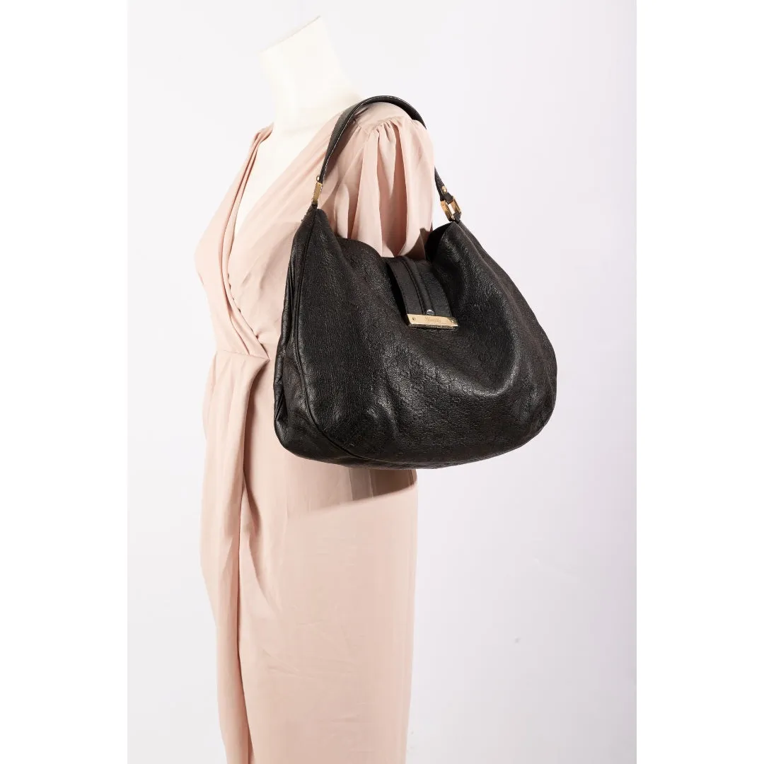 Gucci Black Guccissima Leather Web Hobo Bag