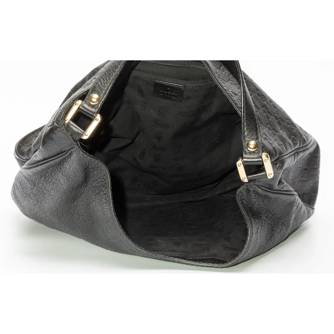 Gucci Black Guccissima Leather Web Hobo Bag