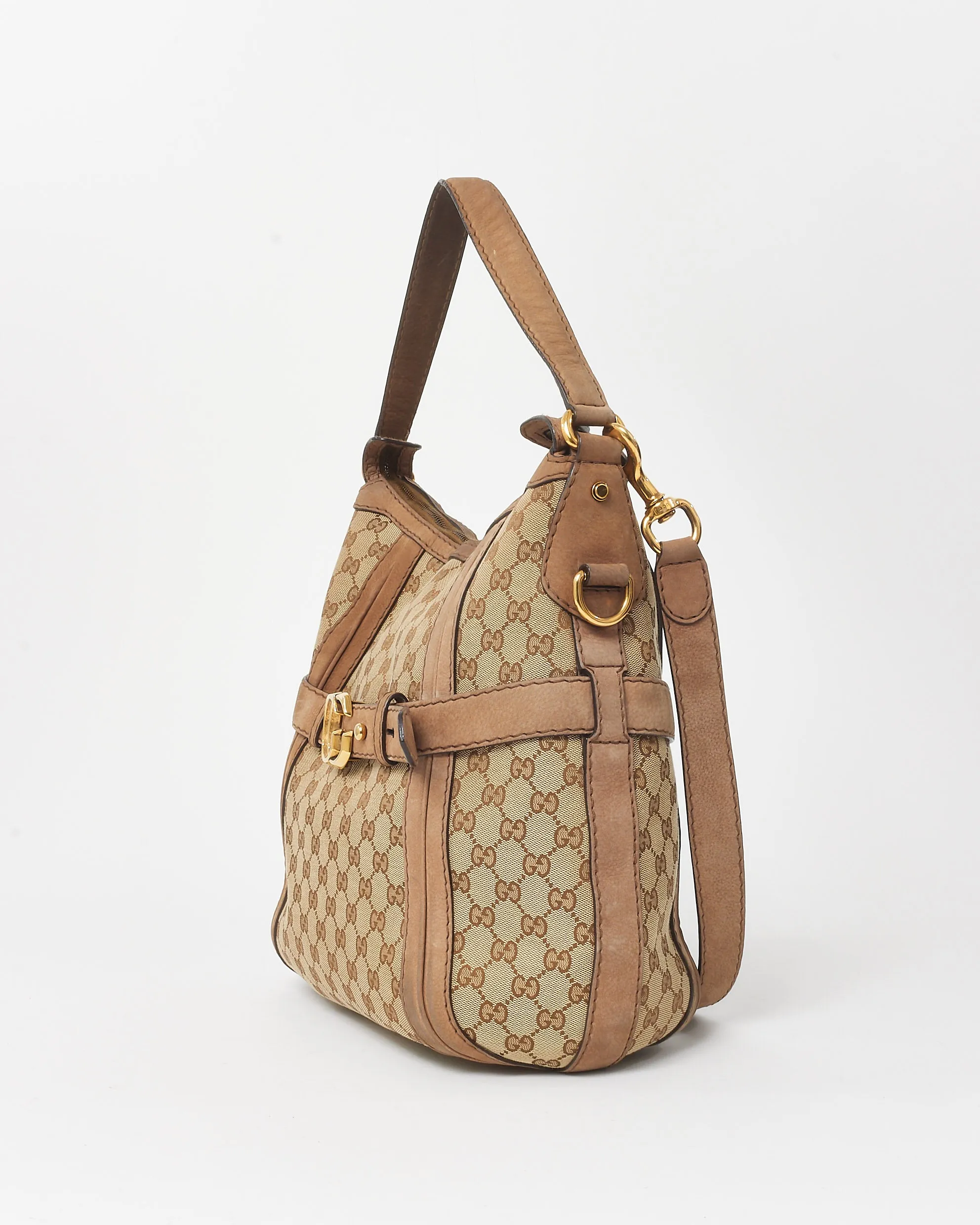 Gucci Brown & Beige Monogram Canvas GG Medium Running Hobo 2Way Bag
