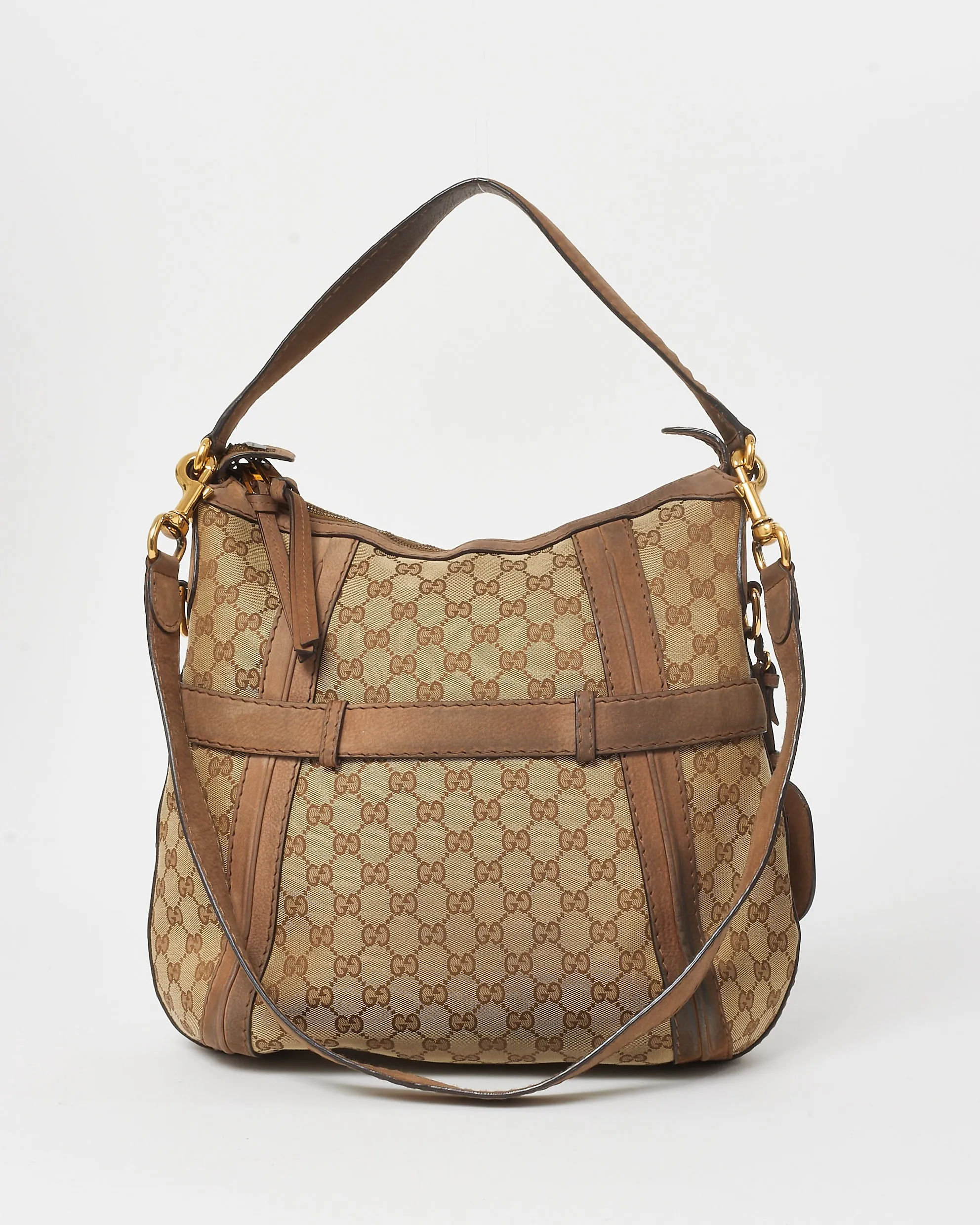 Gucci Brown & Beige Monogram Canvas GG Medium Running Hobo 2Way Bag