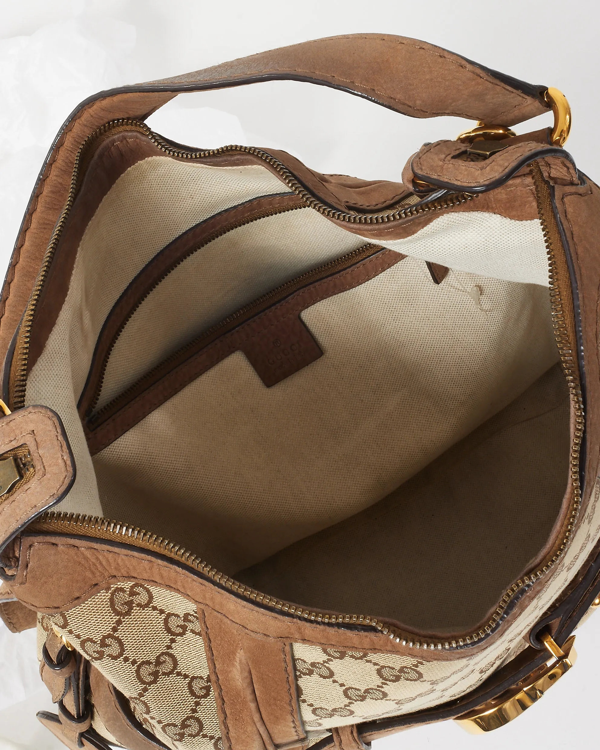 Gucci Brown & Beige Monogram Canvas GG Medium Running Hobo 2Way Bag