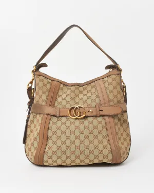 Gucci Brown & Beige Monogram Canvas GG Medium Running Hobo 2Way Bag