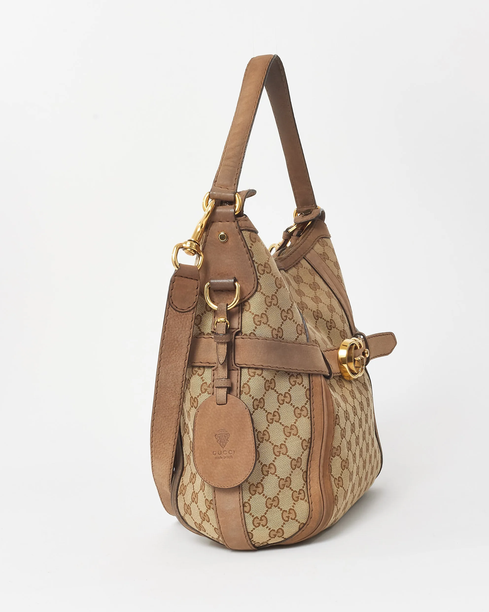 Gucci Brown & Beige Monogram Canvas GG Medium Running Hobo 2Way Bag