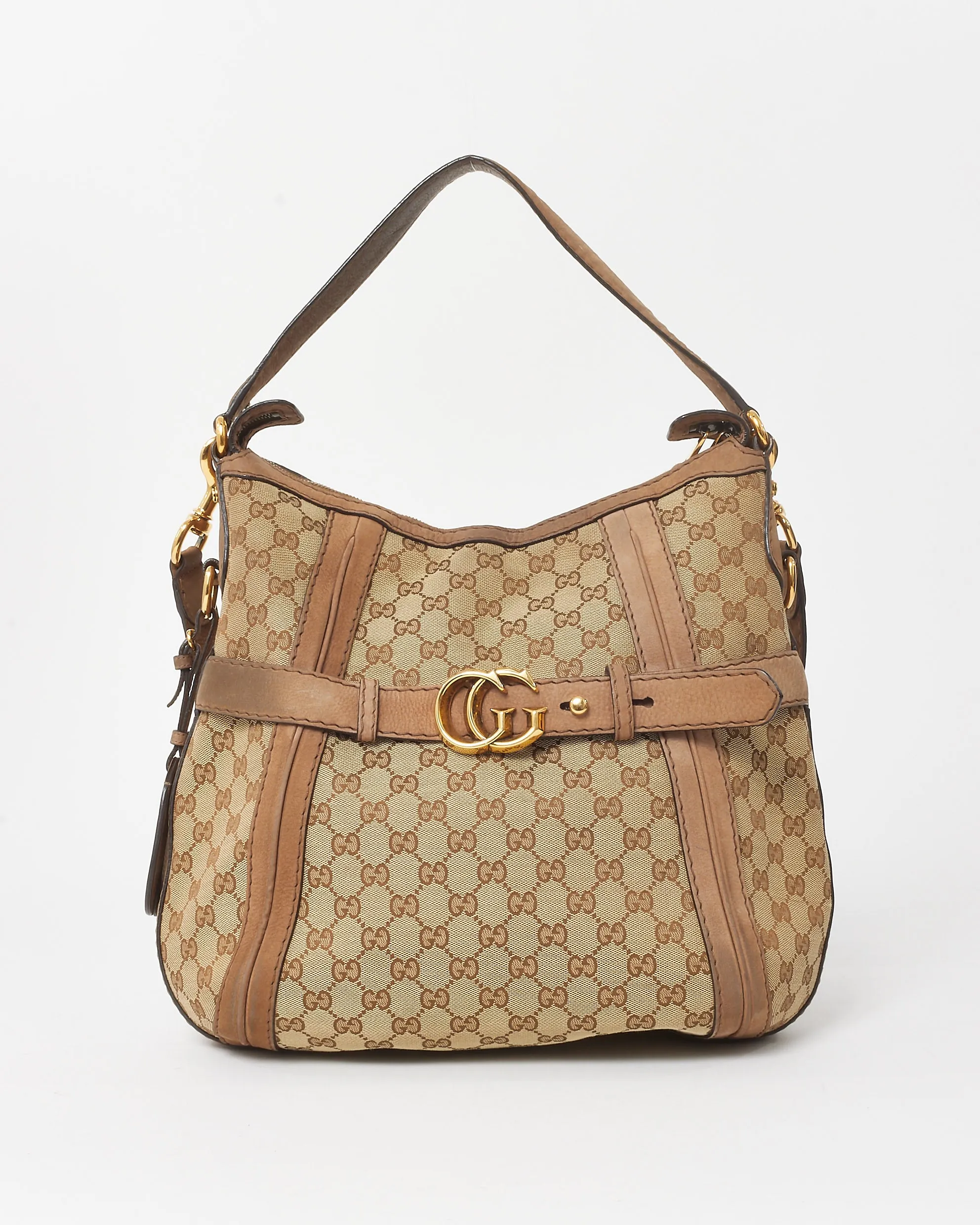 Gucci Brown & Beige Monogram Canvas GG Medium Running Hobo 2Way Bag