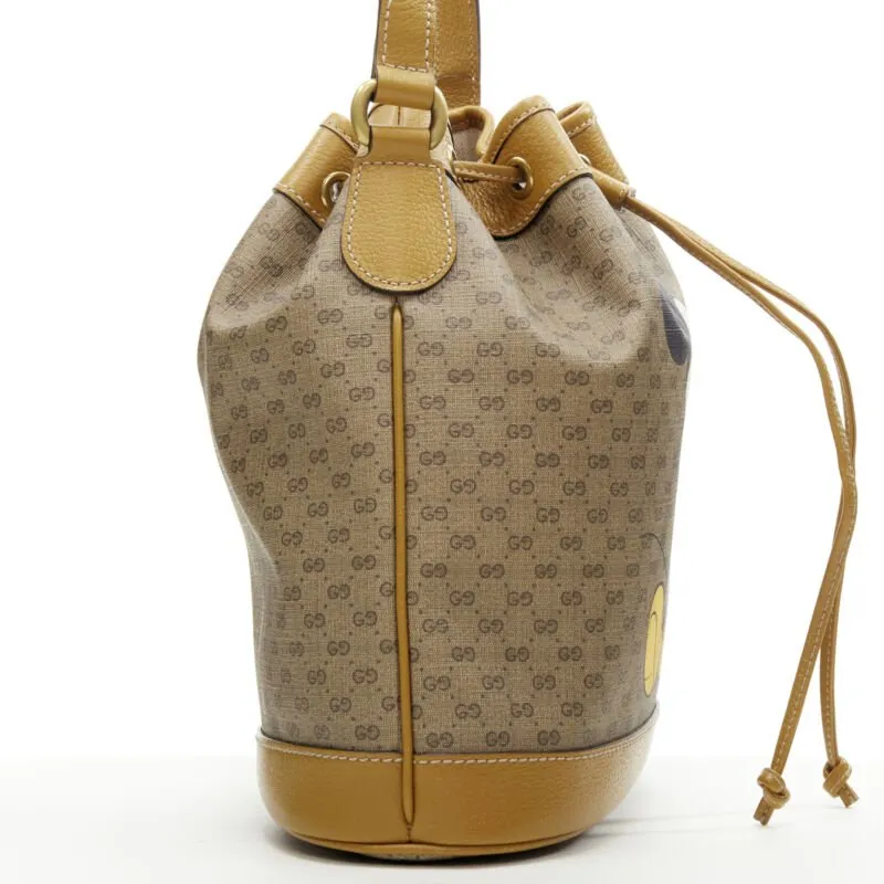 GUCCI DISNEY Candy GG Micky Mouse brown leather trim bucket bag