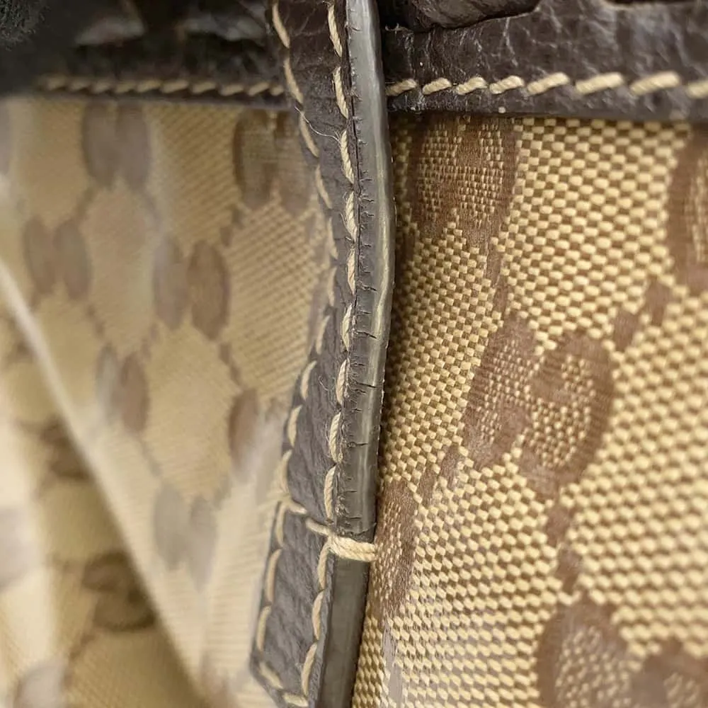 Gucci GG Crystal Bamboo Tassel Tote Bag Brown/Beige 354665 PVC Coated Canvas Leather