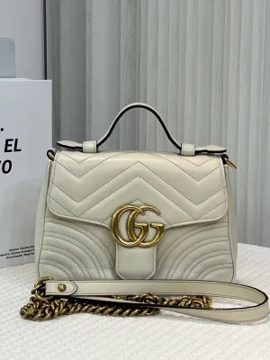 Gucci GG Marmont Small Beige Leather Shoulder Bag