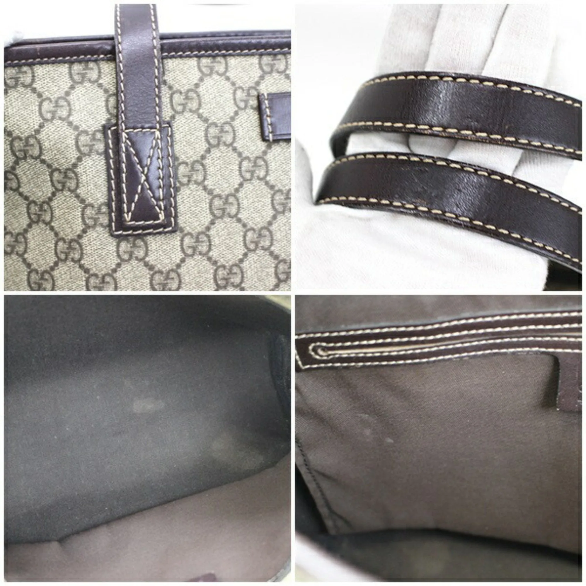 Gucci GG Supreme Plus Tote Bag Shoulder 211138 PVC x Leather Beige Dark Brown GUCCI Women's Men's Attached