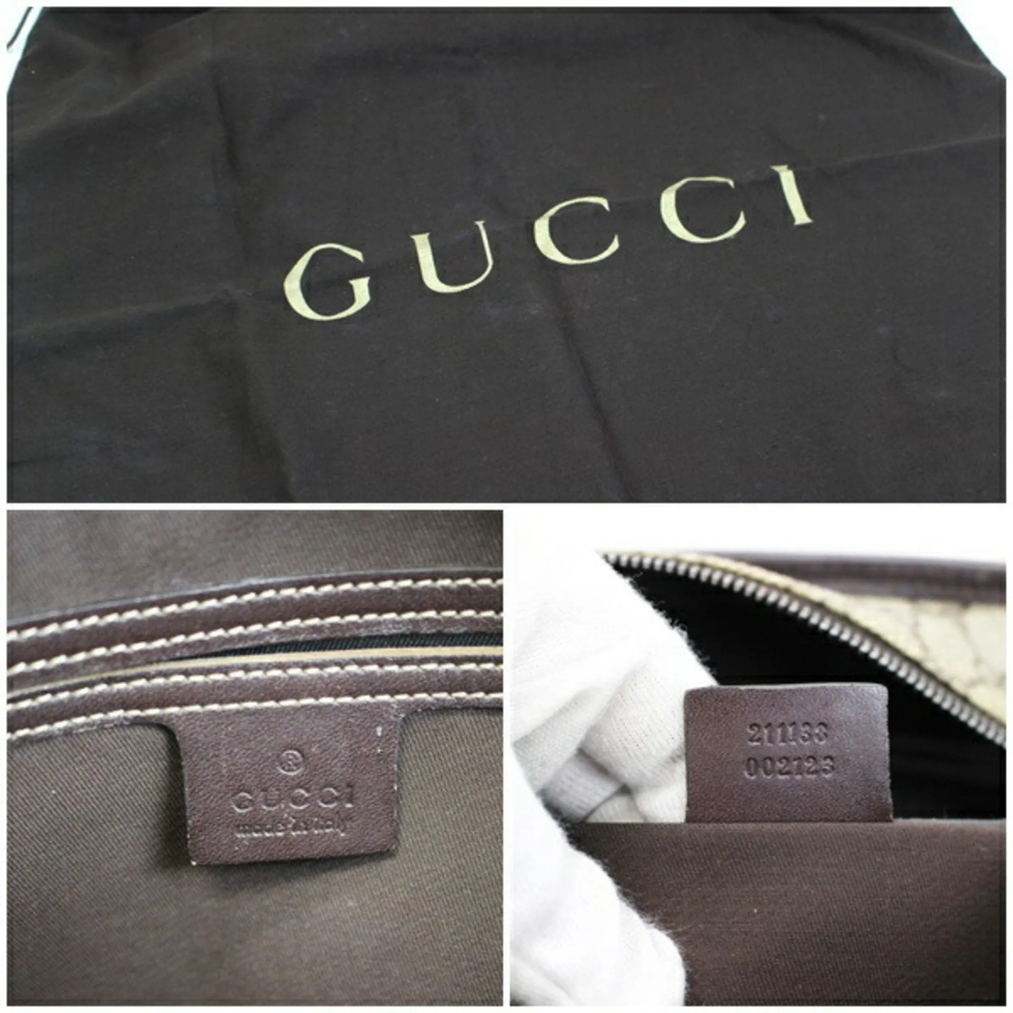 Gucci GG Supreme Plus Tote Bag Shoulder 211138 PVC x Leather Beige Dark Brown GUCCI Women's Men's Attached