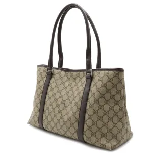 Gucci GG Supreme Plus Tote Bag Shoulder PVC Leather Khaki Beige Dark Brown 114595