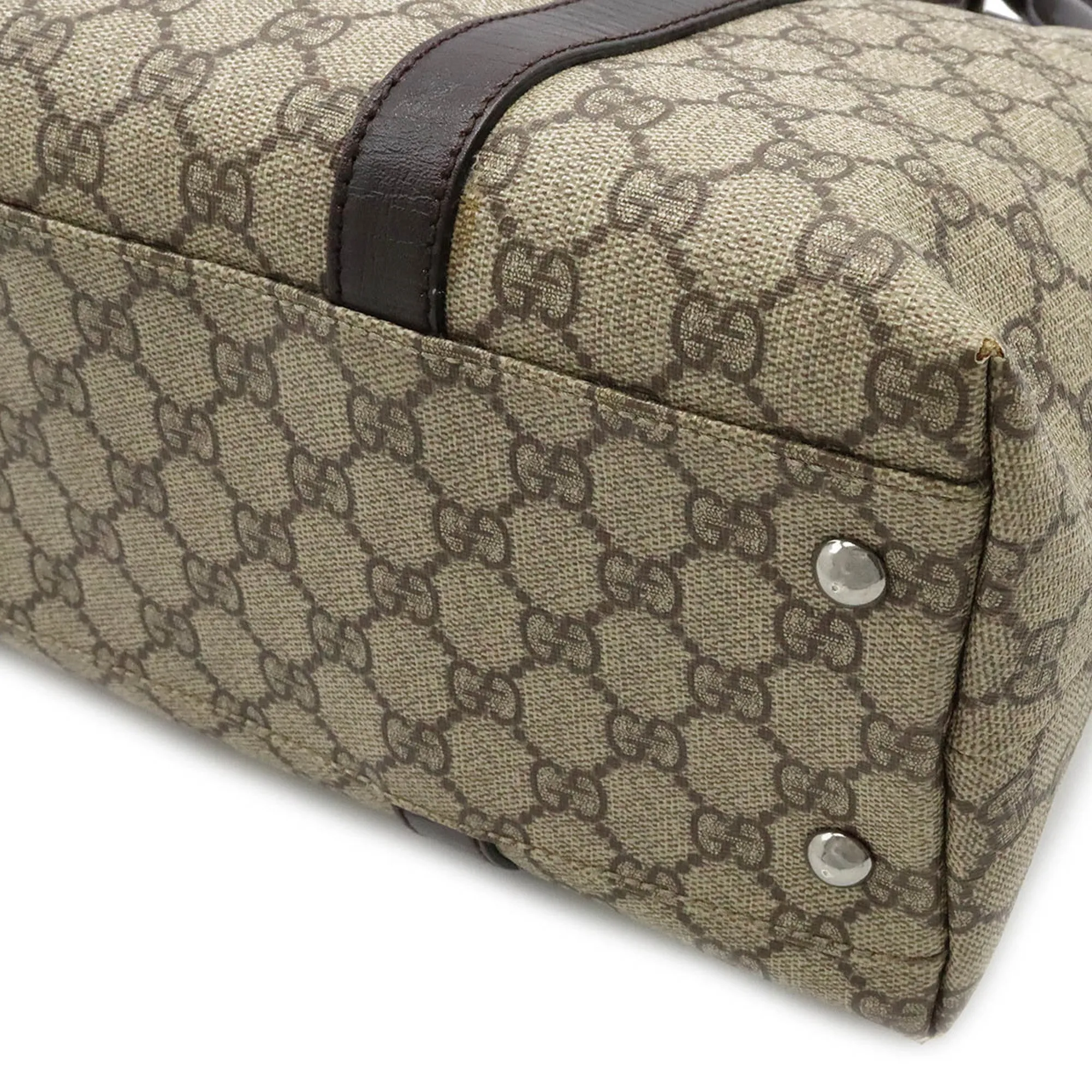 Gucci GG Supreme Plus Tote Bag Shoulder PVC Leather Khaki Beige Dark Brown 114595
