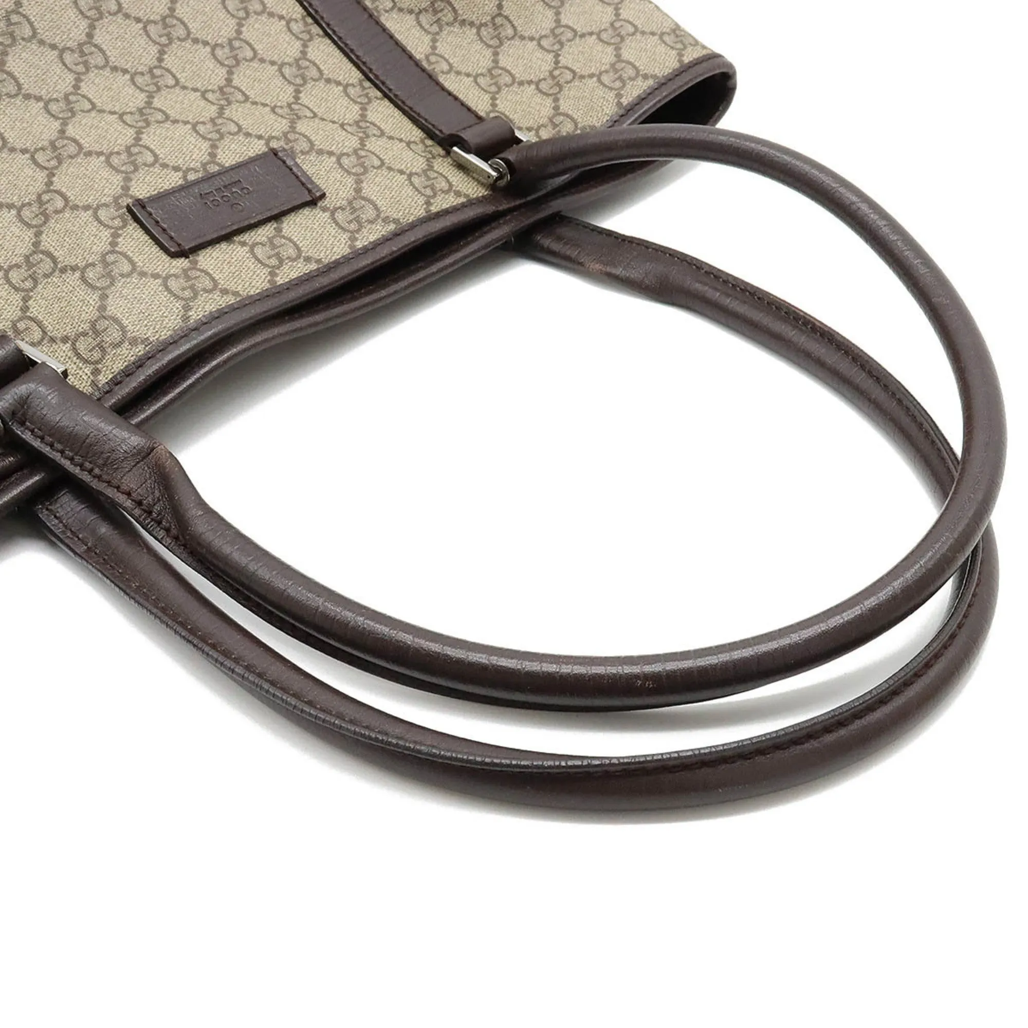 Gucci GG Supreme Plus Tote Bag Shoulder PVC Leather Khaki Beige Dark Brown 114595