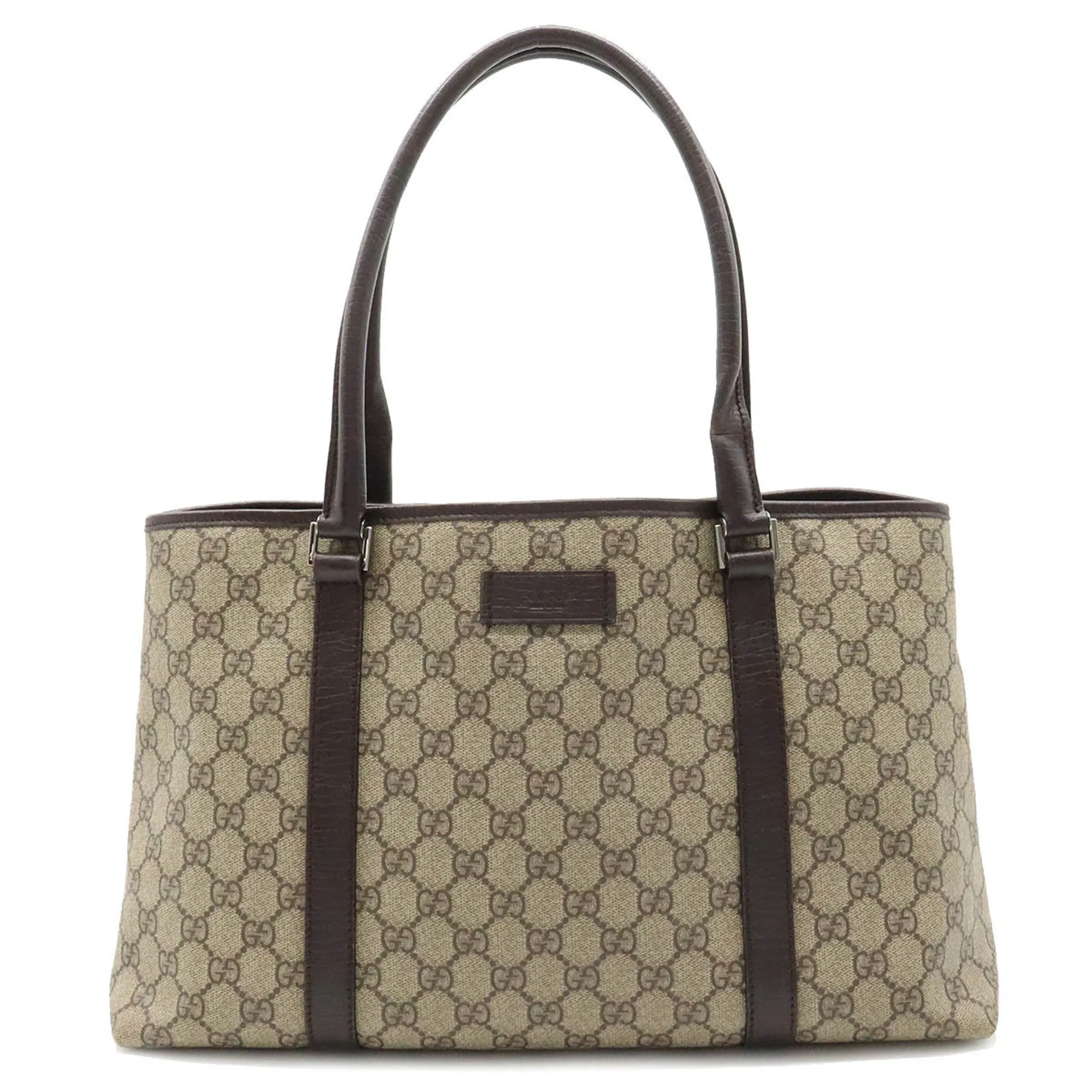 Gucci GG Supreme Plus Tote Bag Shoulder PVC Leather Khaki Beige Dark Brown 114595