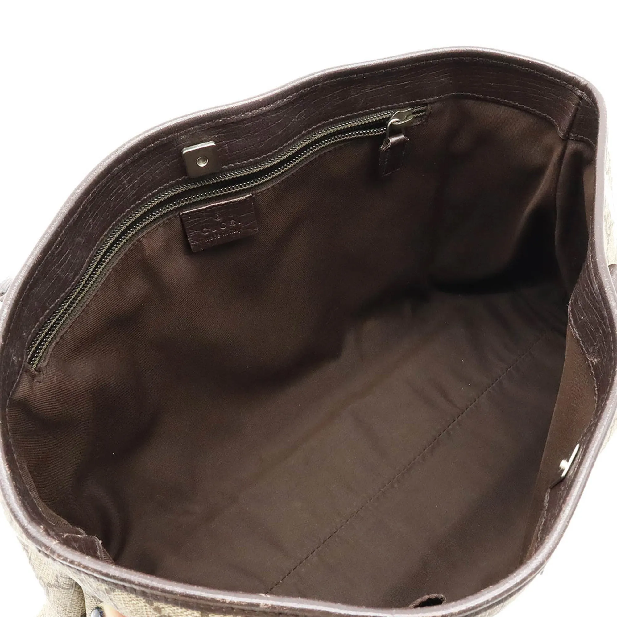 Gucci GG Supreme Plus Tote Bag Shoulder PVC Leather Khaki Beige Dark Brown 114595