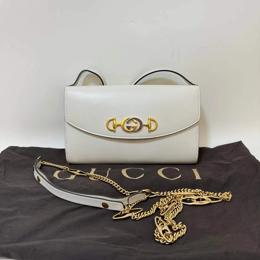 Gucci Horsebit 1955 White Leather 2way Bag