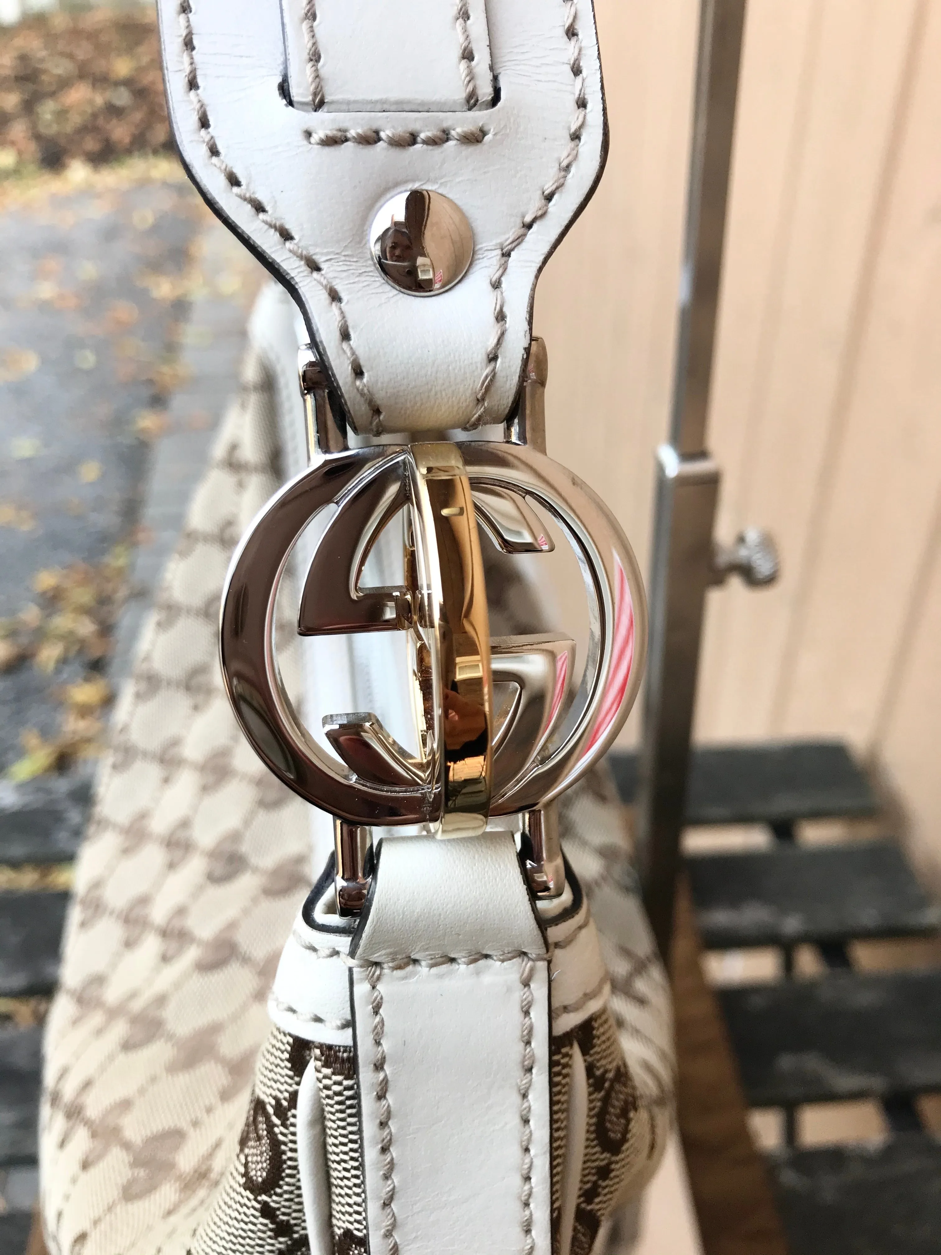 GUCCI Medium Monogram GG Twins Canvas Leather Hobo Shoulder Bag