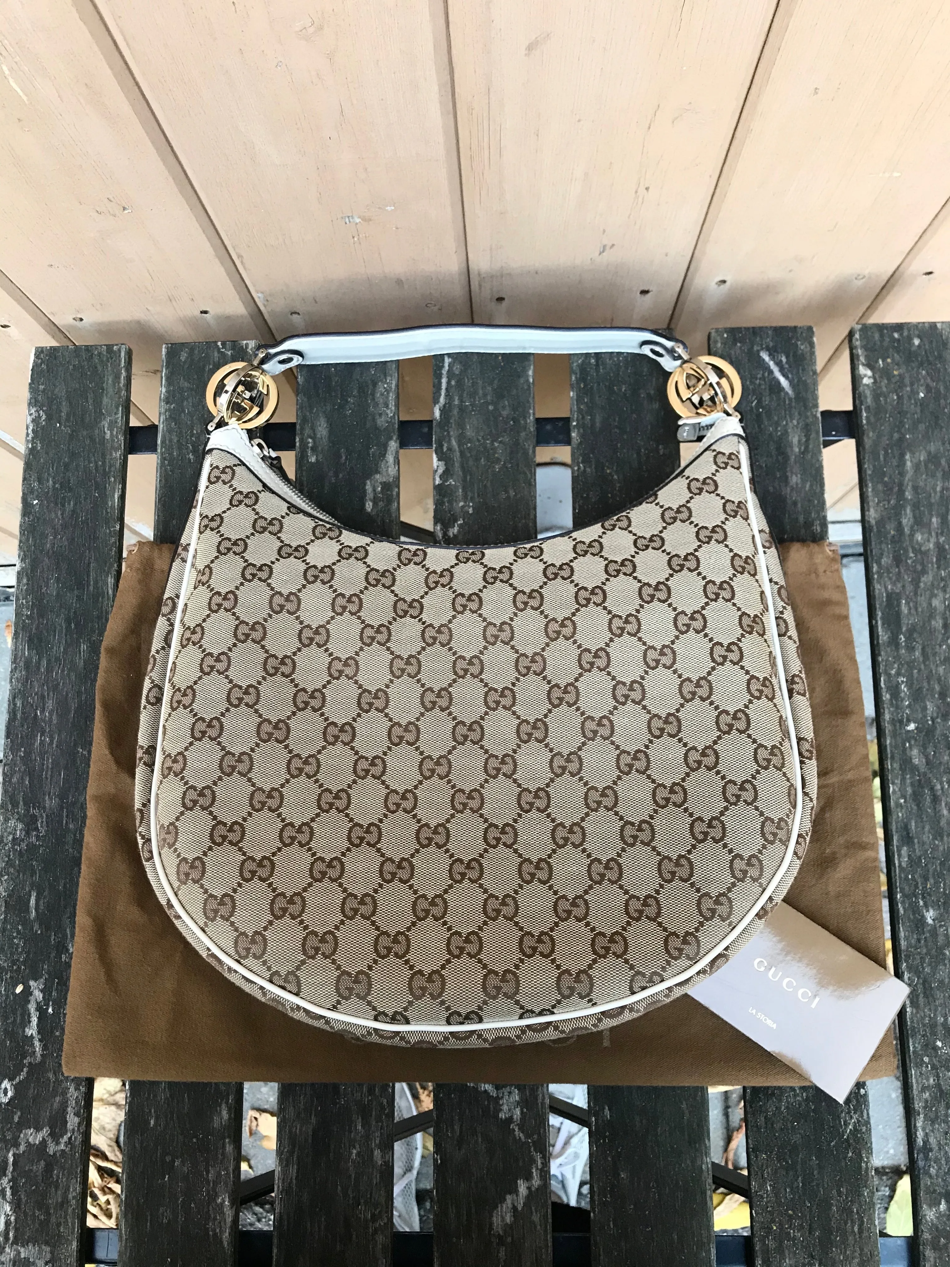 GUCCI Medium Monogram GG Twins Canvas Leather Hobo Shoulder Bag